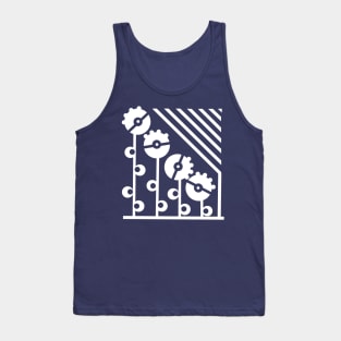 White Mechanical Flowers - Navy Tank Top